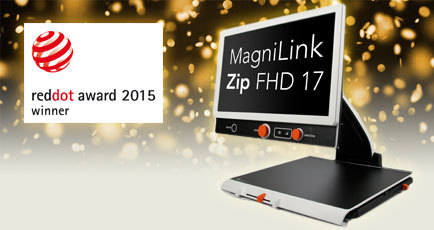 Billede af MagniLink Zip og teksten Red dot award vinder 2015.